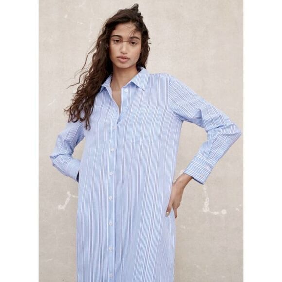 Zara Shirt Dress Blue Striped Midi - Picture 6 of 8